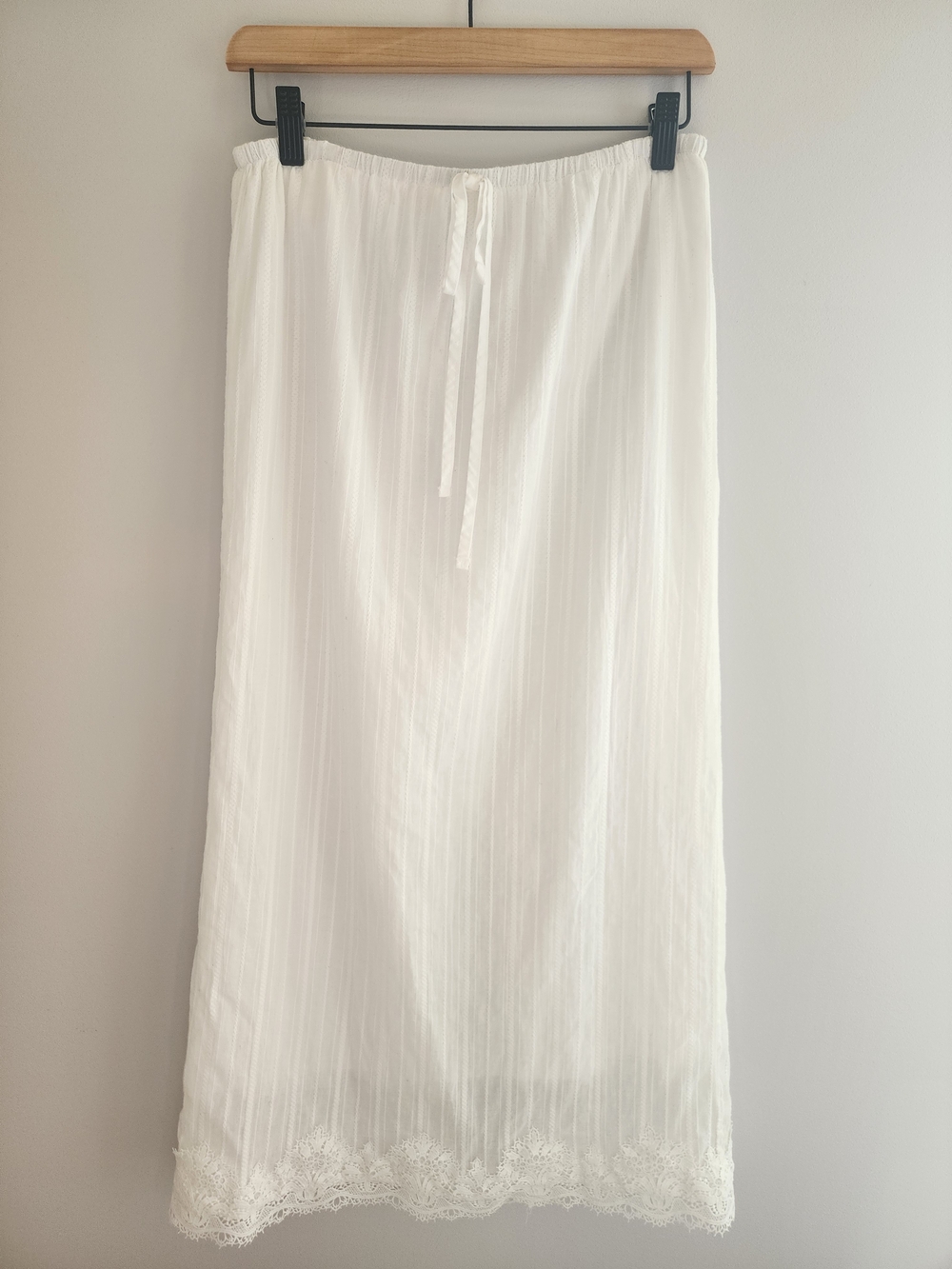 White 100% Cotton Lace Trim Dobby Midi Maxi Skirt Small Boho Fairy Cottagecore - Picture 16 of 16